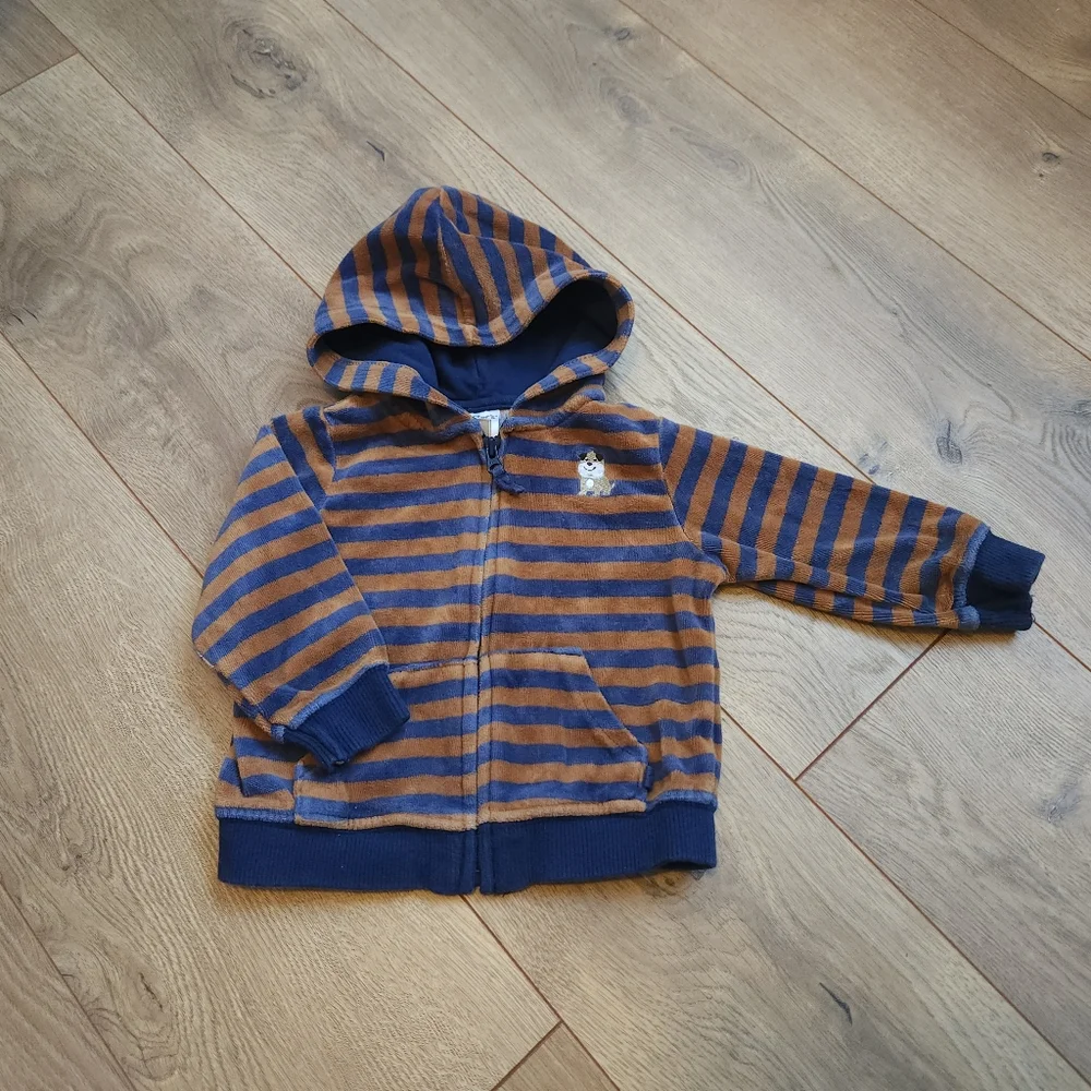 Striped Blue and Brown Kids Velour Hoodie
